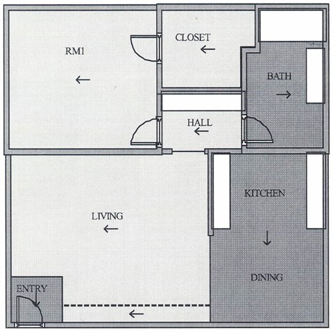 Floor plan for 1 bed, 1 bath, 825 sqft